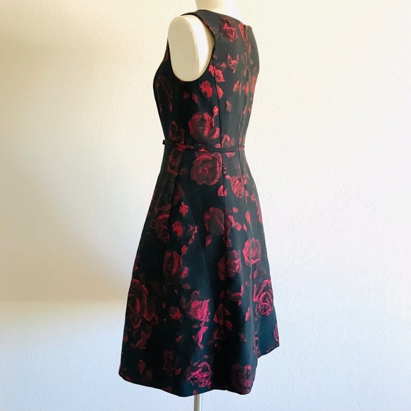 Talbots Women’s Black Red Roses Sleeveless Semi-Formal Cocktail Dress 2 (S/M) - Picture 4 of 15